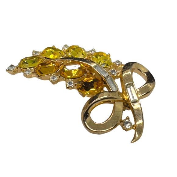 Vintage Trifari by Designer Alfred Philippe Citrine & Topaz Glass Brooch - Picture 4 of 8